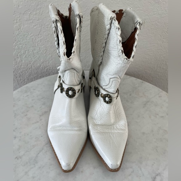Vintage 90s White Leather Cowgirl Boots Size 6.5 - Picture 3 of 8